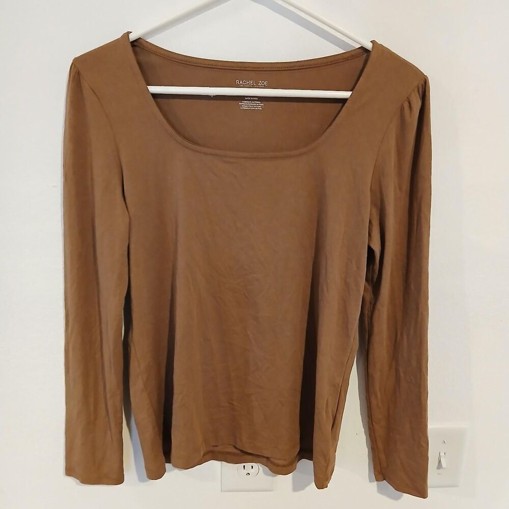 Rachel Zoe Brown Boat Neck Long Sleeve Shirt Women's MediumFr